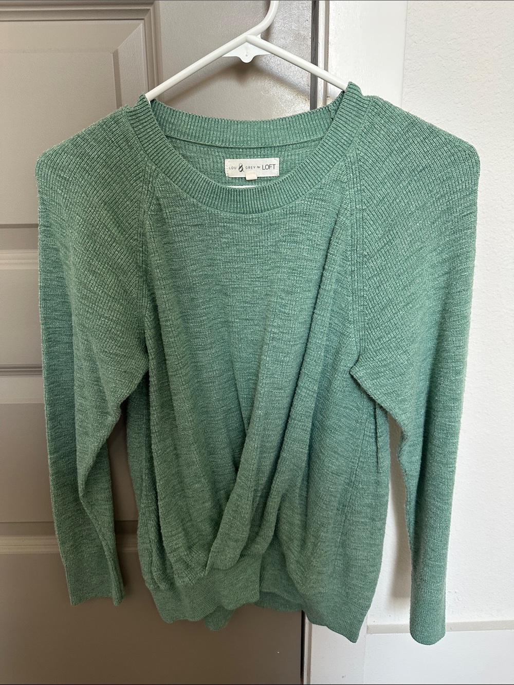 LOFT Sage Green Twist-Front Pullover Sweater